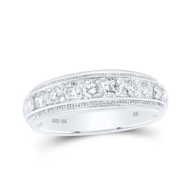 Diamond Elegance: 10kt White Gold Men's Round Diamond Band Ring 1 Cttw - Splendid Jewellery