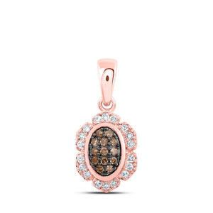 Diamond Fashion Pendant | 10kt Rose Gold Womens Round Brown Diamond Oval Pendant 1/5 Cttw | Splendid Jewellery GND