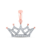 Regal Radiance: 10kt Rose Gold Womens Round Diamond Crown Pendant - Alternate view 1 from Splendid Jewellery