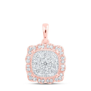 Diamond Fashion Pendant | 10kt Rose Gold Womens Round Diamond Pillow Square Pendant 1/3 Cttw | Splendid Jewellery GND
