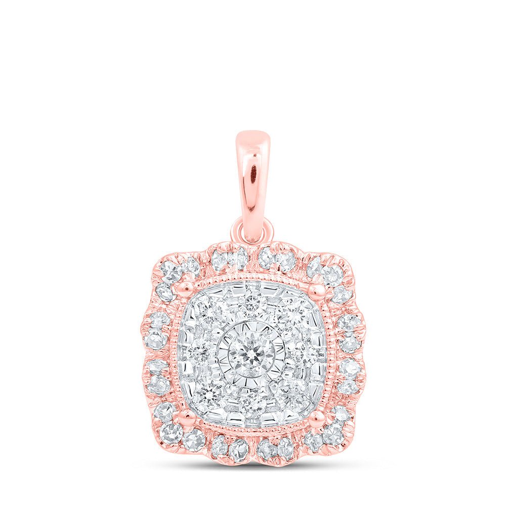 Diamond Fashion Pendant | 10kt Rose Gold Womens Round Diamond Pillow Square Pendant 1/3 Cttw | Splendid Jewellery GND