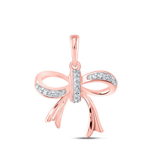 Diamond Fashion Pendant | 10kt Rose Gold Womens Round Diamond Ribbon Bow Fashion Pendant 1/20 Cttw | Splendid Jewellery GND