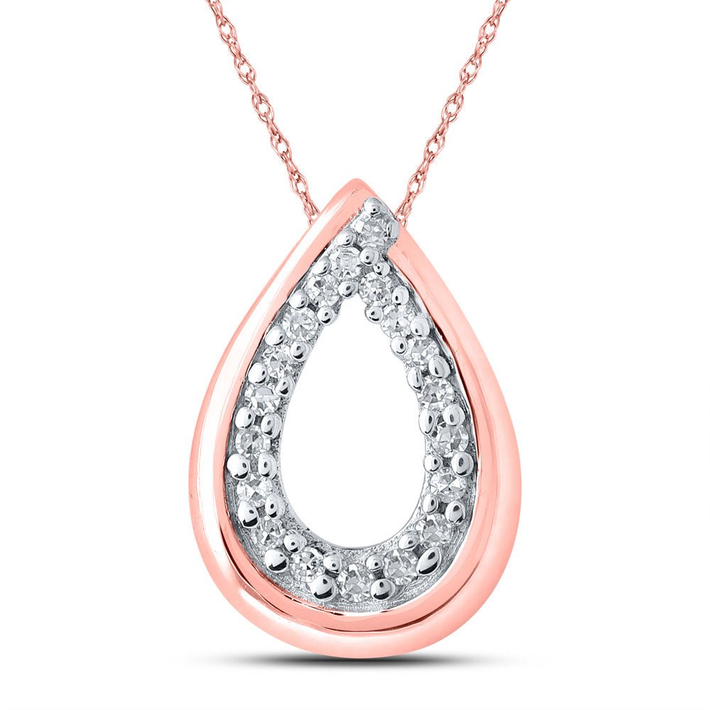 10kt Yellow top Gold Womens Round Diamond Teardrop Cluster Pendant 1/10 Cttw