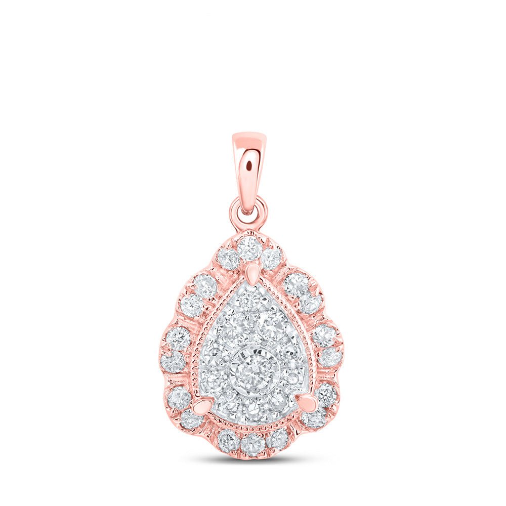 Diamond Fashion Pendant | 10kt Rose Gold Womens Round Diamond Teardrop Pendant 1/3 Cttw | Splendid Jewellery GND