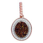 Passion's Embrace: 10kt Rose Gold Womens Round Red Color Enhanced Diamond Oval Pendant - Alternate view 1 from Splendid Jewellery