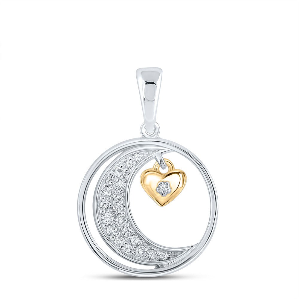 Diamond Fashion Pendant | 10kt Two-tone Gold Womens Round Diamond Moon Heart Circle Pendant 1/6 Cttw | Splendid Jewellery GND