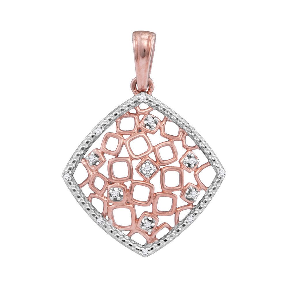 Diamond Fashion Pendant | 10kt Two-tone Gold Womens Round Diamond Offset Square Cluster Pendant 1/20 Cttw | Splendid Jewellery GND