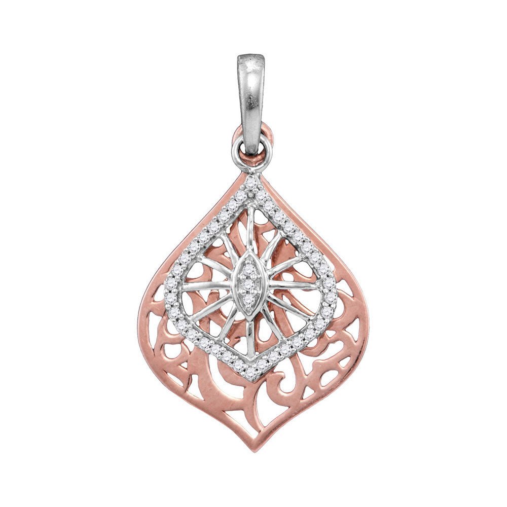 Diamond Fashion Pendant | 10kt Two-tone Gold Womens Round Diamond Openwork Wide Oval Pendant 1/8 Cttw | Splendid Jewellery GND