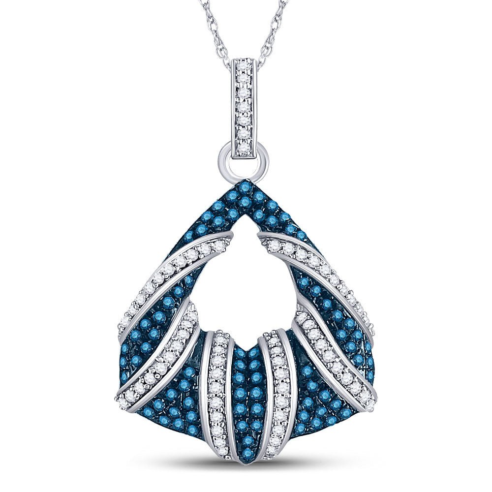 Diamond Fashion Pendant | 10kt White Gold Womens Round Blue Color Enhanced Diamond Fashion Pendant 1/3 Cttw | Splendid Jewellery GND