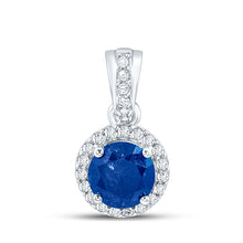 Load image into Gallery viewer, Enchanting Blue Diamond Solitaire Pendant - 10kt White Gold Women&#39;s Jewelry Top view from the 10Kt White Gold Womens Round Blue Color Enhanced Diamond Solitaire Pendant 5 8 Cttwpin289870 collection by Splendid Jewellery