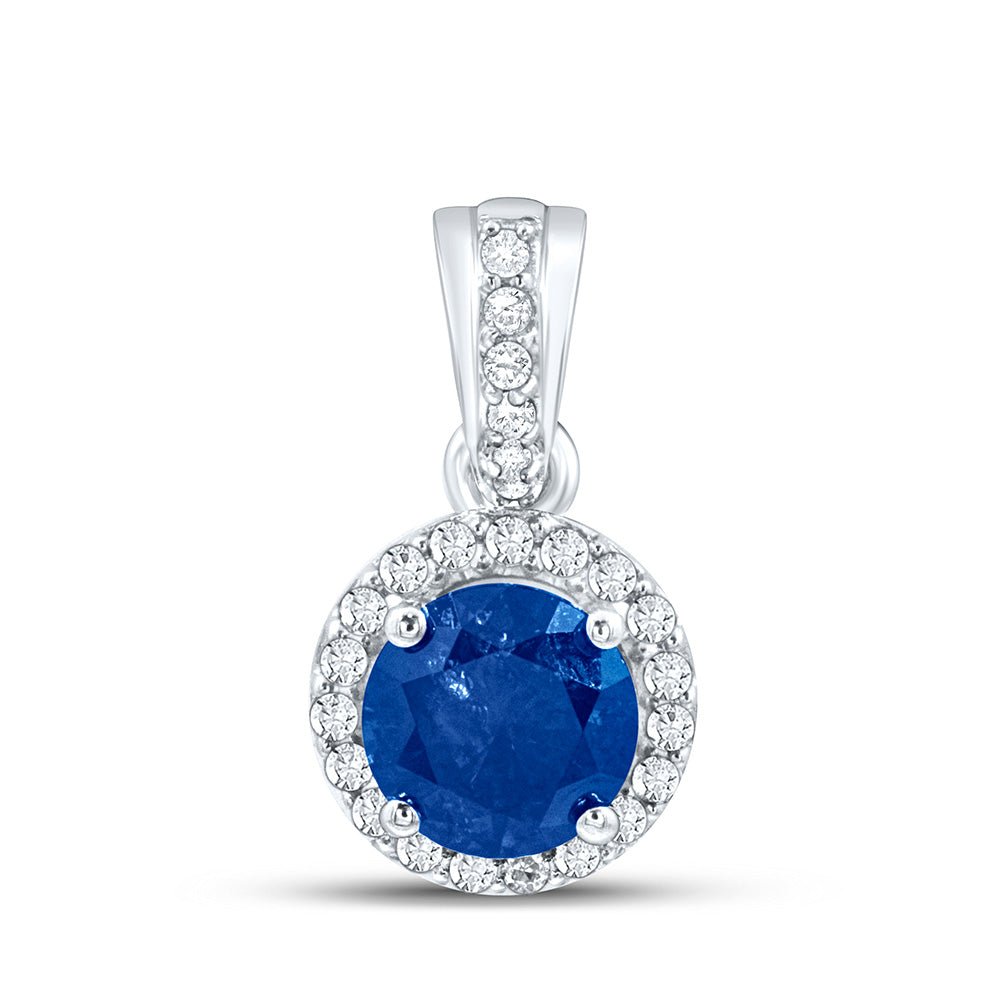 Diamond Fashion Pendant | 10kt White Gold Womens Round Blue Color Enhanced Diamond Solitaire Pendant 5/8 Cttw | Splendid Jewellery GND