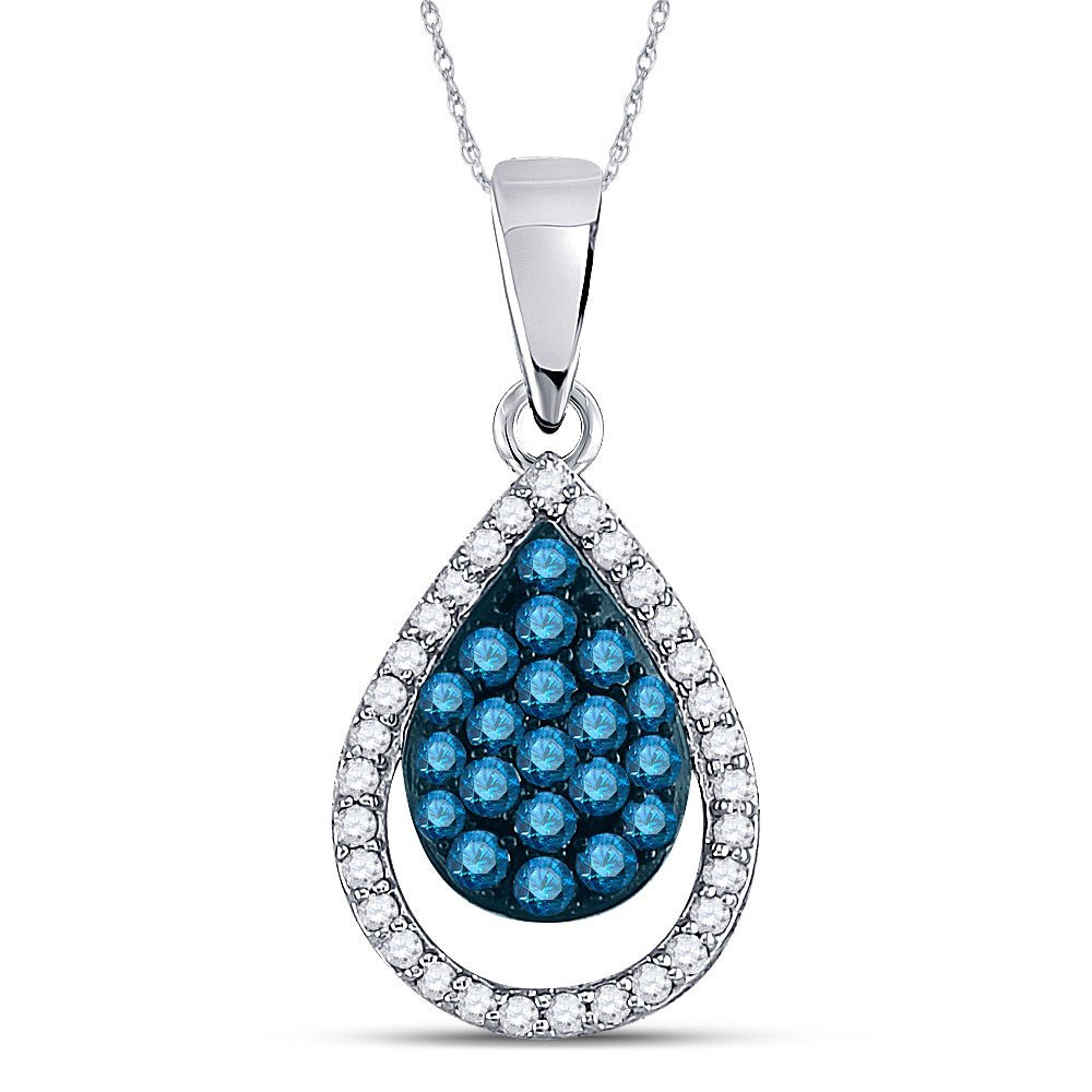 Diamond Fashion Pendant | 10kt White Gold Womens Round Blue Color Enhanced Diamond Teardrop Pendant 1/2 Cttw | Splendid Jewellery GND