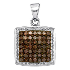 Enchanted Brown Diamond Square Pendant in 10kt White Gold Top view from the 10Kt White Gold Womens Round Brown Diamond Square Pendant 1 2 Cttwpin99117 collection by Splendid Jewellery