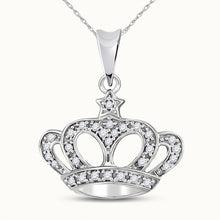 Load image into Gallery viewer, Regal Radiance: 10kt White Gold Womens Round Diamond Crown Pendant Top view from the 10Kt White Gold Womens Round Diamond Crown Pendant 1 8 Cttwpin270904 collection by Splendid Jewellery
