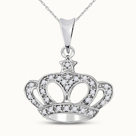 Regal Radiance: 10kt White Gold Womens Round Diamond Crown Pendant Top view from the 10Kt White Gold Womens Round Diamond Crown Pendant 1 8 Cttwpin270904 collection by Splendid Jewellery