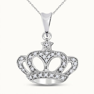 Diamond Fashion Pendant | 10kt White Gold Womens Round Diamond Crown Pendant 1/8 Cttw | Splendid Jewellery GND