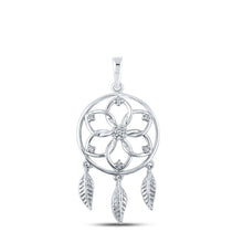 Load image into Gallery viewer, Dream Catcher Circle Pendant: 10kt White Gold with Round Diamonds Top view from the 10Kt White Gold Womens Round Diamond Dream Catcher Circle Pendant 1 20 Cttwpin215663 collection by Splendid Jewellery