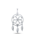 Dream Catcher Circle Pendant: 10kt White Gold with Round Diamonds Top view from the 10Kt White Gold Womens Round Diamond Dream Catcher Circle Pendant 1 20 Cttwpin215663 collection by Splendid Jewellery