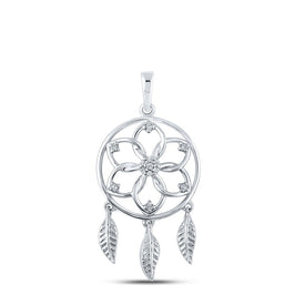 Dream Catcher Circle Pendant: 10kt White Gold with Round Diamonds Top view from the 10Kt White Gold Womens Round Diamond Dream Catcher Circle Pendant 1 20 Cttwpin215663 collection by Splendid Jewellery