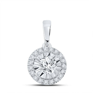 Diamond Fashion Pendant | 10kt White Gold Womens Round Diamond Halo Solitaire Pendant 1/2 Cttw | Splendid Jewellery GND