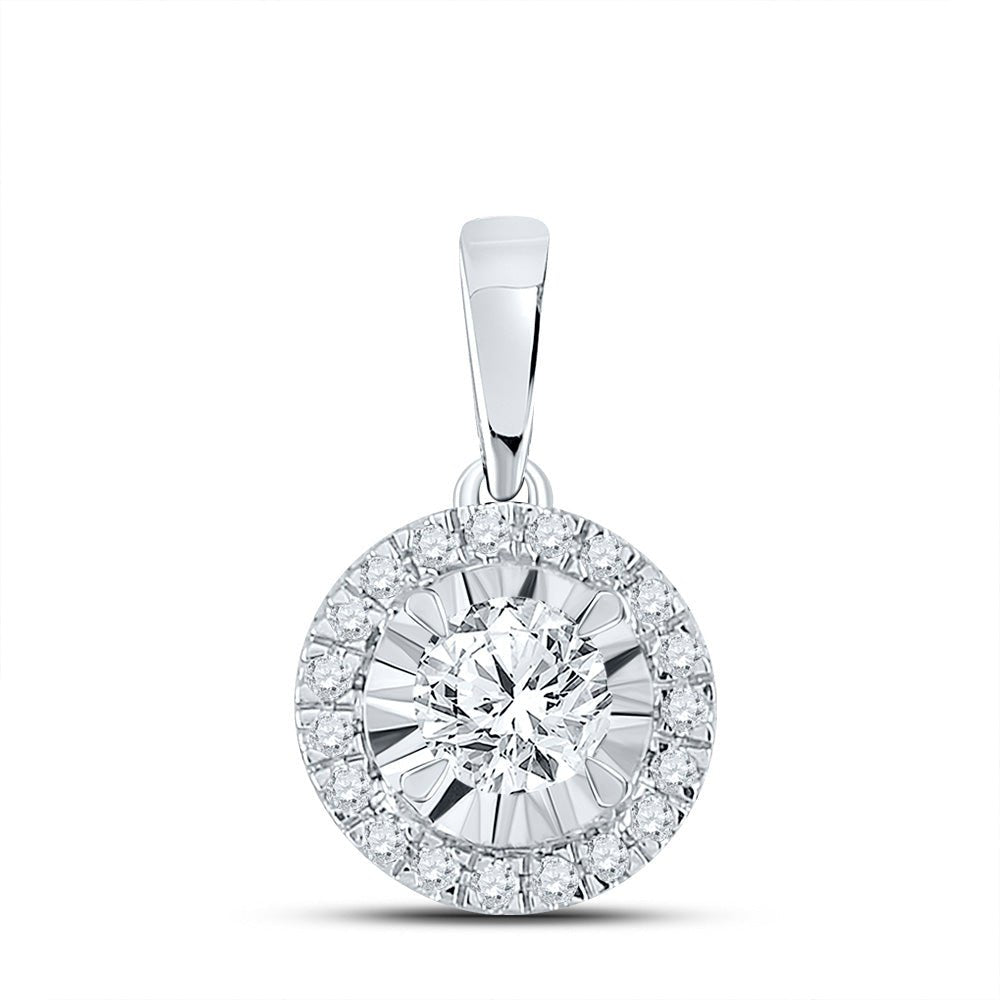 Diamond Fashion Pendant | 10kt White Gold Womens Round Diamond Halo Solitaire Pendant 1/2 Cttw | Splendid Jewellery GND