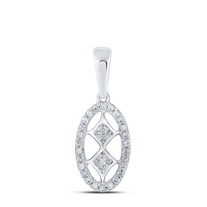 Diamond Fashion Pendant | 10kt White Gold Womens Round Diamond Oval Pendant 1/12 Cttw | Splendid Jewellery GND