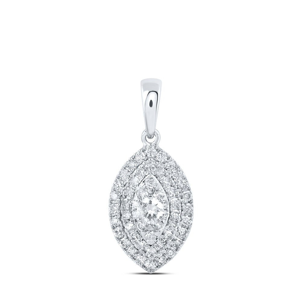 Diamond Fashion Pendant | 10kt White Gold Womens Round Diamond Oval Pendant 1/2 Cttw | Splendid Jewellery GND