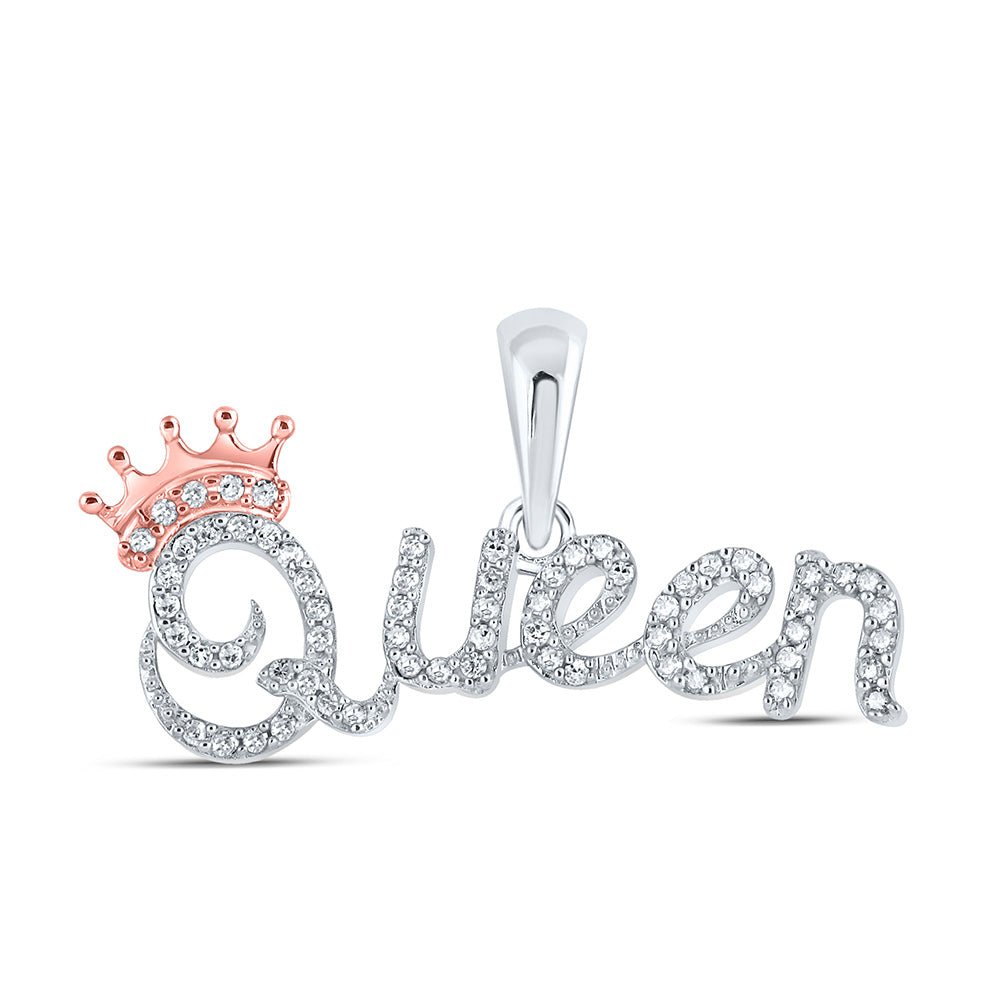 Diamond Fashion Pendant | 10kt White Gold Womens Round Diamond Queen Crown Fashion Pendant 1/6 Cttw | Splendid Jewellery GND