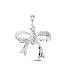 Load image into Gallery viewer, 10kt White Gold Diamond Ribbon Bow Fashion Pendant Top view from the 10Kt White Gold Womens Round Diamond Ribbon Bow Fashion Pendant 1 20 Cttwpin214005 collection by Splendid Jewellery