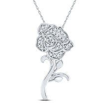 Load image into Gallery viewer, Enchanting Rose Blossom Diamond Pendant Top view from the 10Kt White Gold Womens Round Diamond Rose Flower Pendant 1 10 Cttwpin280996 collection by Splendid Jewellery