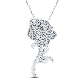 Enchanting Rose Blossom Diamond Pendant Top view from the 10Kt White Gold Womens Round Diamond Rose Flower Pendant 1 10 Cttwpin280996 collection by Splendid Jewellery