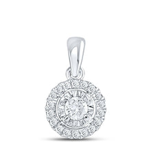Load image into Gallery viewer, Radiant Halo Diamond Pendant | 10kt White Gold Womens Round Diamond Solitaire Pendant 1/4 Cttw Top view from the 10Kt White Gold Womens Round Diamond Solitaire Halo Pendant 1 4 Cttwpin289303 collection by Splendid Jewellery