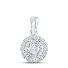 Radiant Halo Diamond Pendant | 10kt White Gold Womens Round Diamond Solitaire Pendant 1/4 Cttw Top view from the 10Kt White Gold Womens Round Diamond Solitaire Halo Pendant 1 4 Cttwpin289303 collection by Splendid Jewellery