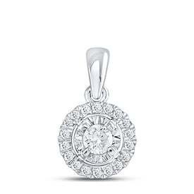 Radiant Halo Diamond Pendant | 10kt White Gold Womens Round Diamond Solitaire Pendant 1/4 Cttw Top view from the 10Kt White Gold Womens Round Diamond Solitaire Halo Pendant 1 4 Cttwpin289303 collection by Splendid Jewellery