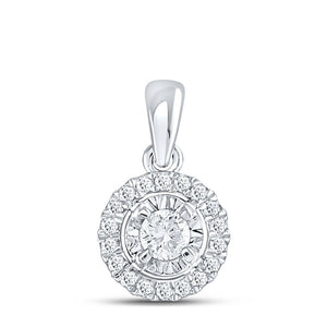 Diamond Fashion Pendant | 10kt White Gold Womens Round Diamond Solitaire Halo Pendant 1/4 Cttw | Splendid Jewellery GND
