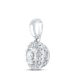 Diamond Fashion Pendant | 10kt White Gold Womens Round Diamond Solitaire Halo Pendant 1/4 Cttw | Splendid Jewellery GND