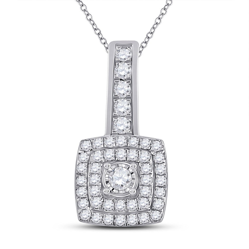 Diamond Fashion Pendant | 10kt White Gold Womens Round Diamond Square Pendant 1/3 Cttw | Splendid Jewellery GND
