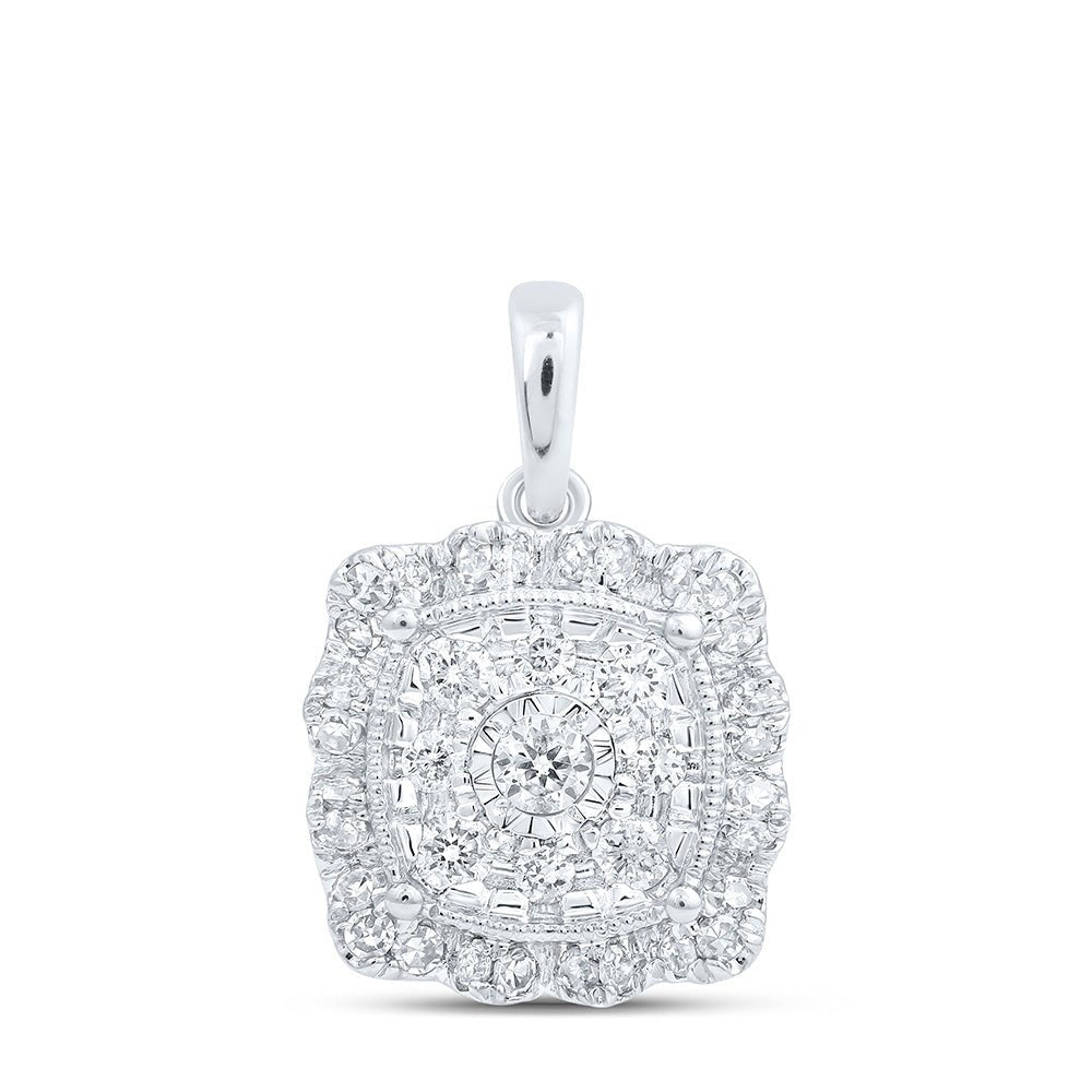 Diamond Fashion Pendant | 10kt White Gold Womens Round Diamond Square Pendant 1/3 Cttw | Splendid Jewellery GND