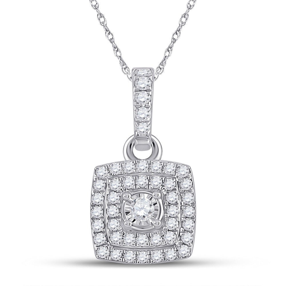 Diamond Fashion Pendant | 10kt White Gold Womens Round Diamond Square Pendant 1/4 Cttw | Splendid Jewellery GND