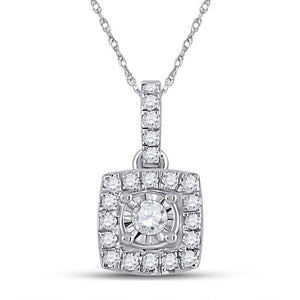 Diamond Fashion Pendant | 10kt White Gold Womens Round Diamond Square Pendant 1/6 Cttw | Splendid Jewellery GND