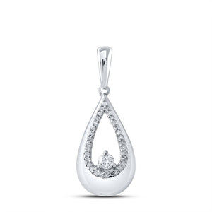 Diamond Fashion Pendant | 10kt White Gold Womens Round Diamond Teardrop Pendant 1/10 Cttw | Splendid Jewellery GND