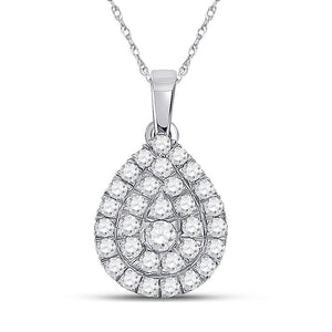Diamond Fashion Pendant | 10kt White Gold Womens Round Diamond Teardrop Pendant 1/2 Cttw | Splendid Jewellery GND