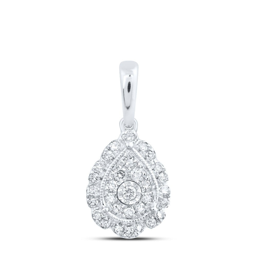 Diamond Fashion Pendant | 10kt White Gold Womens Round Diamond Teardrop Pendant 1/5 Cttw | Splendid Jewellery GND