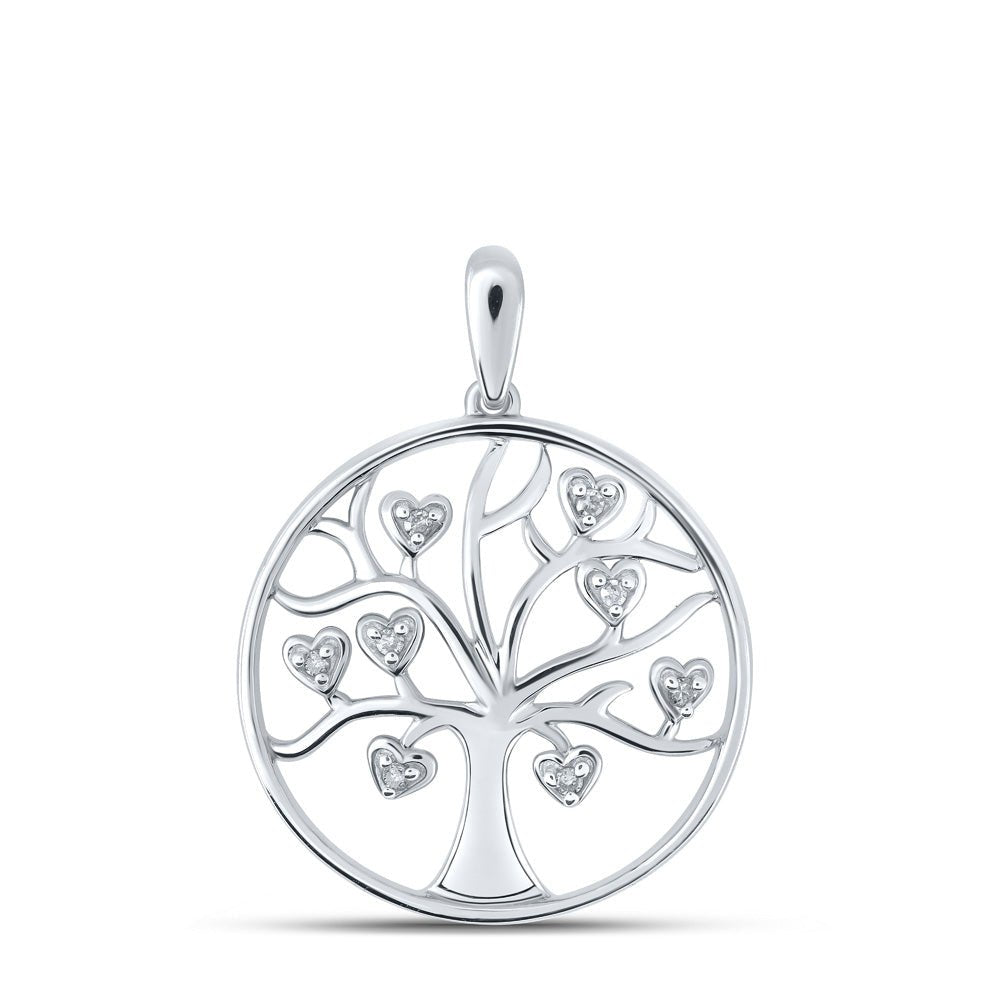 Diamond Fashion Pendant | 10kt White Gold Womens Round Diamond Tree of Life Heart Pendant 1/20 Cttw | Splendid Jewellery GND