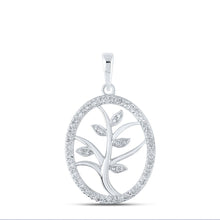 Load image into Gallery viewer, 10kt White Gold Womens Round Diamond Tree Oval Pendant - A Mesmerizing Symbol of Strength and Elegance Top view from the 10Kt White Gold Womens Round Diamond Tree Oval Pendant 1 10 Cttwpin214001 collection by Splendid Jewellery