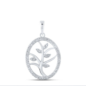 10kt White Gold Womens Round Diamond Tree Oval Pendant - A Mesmerizing Symbol of Strength and Elegance Top view from the 10Kt White Gold Womens Round Diamond Tree Oval Pendant 1 10 Cttwpin214001 collection by Splendid Jewellery