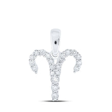 Load image into Gallery viewer, Celestial Fire: 10kt White Gold Diamond Aries Zodiac Pendant Top view from the 10Kt White Gold Womens Round Diamond Zodiac Aries Sign Fashion Pendant 1 4 Cttwpin237756 collection by Splendid Jewellery