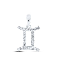 Load image into Gallery viewer, AstroGems: 10kt White Gold Round Diamond Zodiac Gemini Pendant Top view from the 10Kt White Gold Womens Round Diamond Zodiac Gemini Sign Fashion Pendant 1 4 Cttwpin237758 collection by Splendid Jewellery