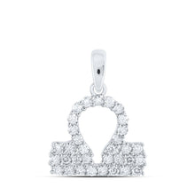 Load image into Gallery viewer, Celestial Harmony: 10kt White Gold Zodiac Libra Diamond Pendant Top view from the 10Kt White Gold Womens Round Diamond Zodiac Libra Sign Fashion Pendant 1 3 Cttwpin237773 collection by Splendid Jewellery