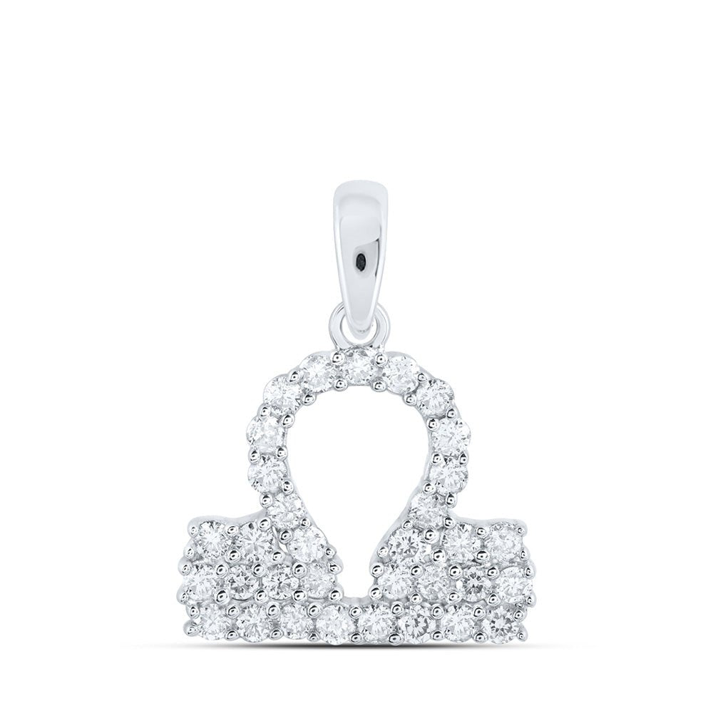 Diamond Fashion Pendant | 10kt White Gold Womens Round Diamond Zodiac Libra Sign Fashion Pendant 1/3 Cttw | Splendid Jewellery GND